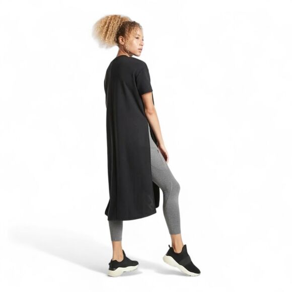 Athleta Sedona Longline Split Hem Short Sleeve Sweatshirt Dress Sz S Black - Picture 1 of 12